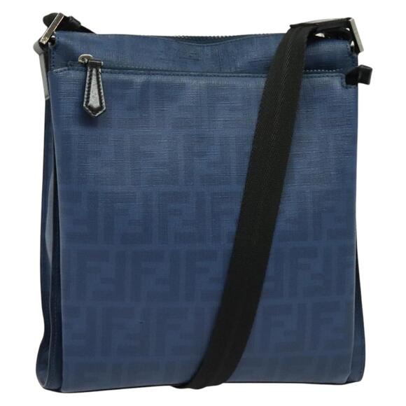 FENDI Zucca Canvas Shoulder Bag Pvc Blue Silver - Picture 1 of 12